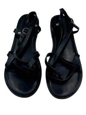 American Eagle Black Strappy Gladiator Sandals Flat Summer Boho Toe Loop 9